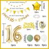 16th Birthday Decoration for Him Her, Sage Green White Gold 16th Birthday Balloons with Number 16 Balloons Happy 16th Birthday Banner Cake Toppers Triangle Flag for Men Women 16th Birthday Decorations view 2