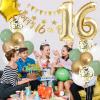 16th Birthday Decoration for Him Her, Sage Green White Gold 16th Birthday Balloons with Number 16 Balloons Happy 16th Birthday Banner Cake Toppers Triangle Flag for Men Women 16th Birthday Decorations view 4