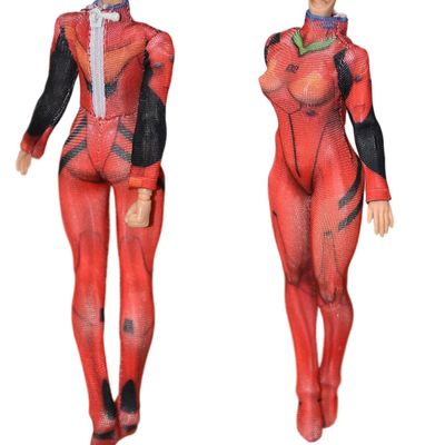 1/12 Scale Female Clothes,Female Tight Stretch Bodysuit Zipper Jumpsuit Combat Uniform Outfit Clothing for 6inch Action Figure Body (Red)
