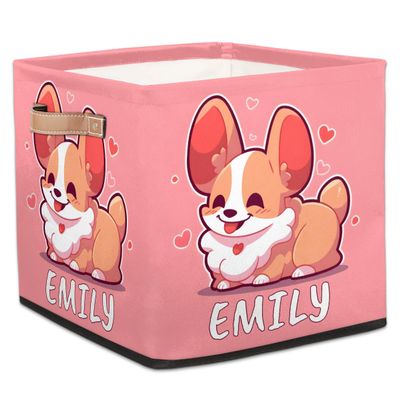 Foerrkelg Custom Name Cute Animals Storage Basket Personalized Foldable Storage Bin with Handle for Kids Boys Girls Toddlers Toys Dolls Clothes Family Home Nursery Dorm Bedroom,A Cute Dog 2