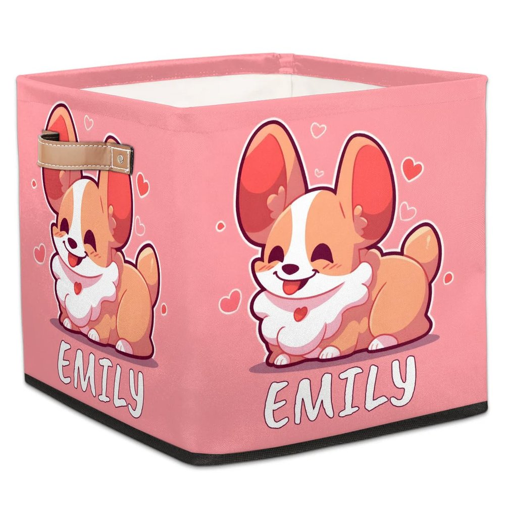 Foerrkelg Custom Name Cute Animals Storage Basket Personalized Foldable Storage Bin with Handle for Kids Boys Girls Toddlers Toys Dolls Clothes Family Home Nursery Dorm Bedroom,A Cute Dog 2