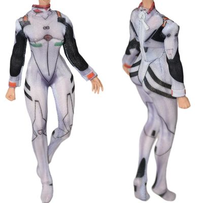 1/12 Scale Female Clothes,Female Tight Stretch Bodysuit Zipper Jumpsuit Combat Uniform Outfit Clothing for 6inch Action Figure Body (Black+White)