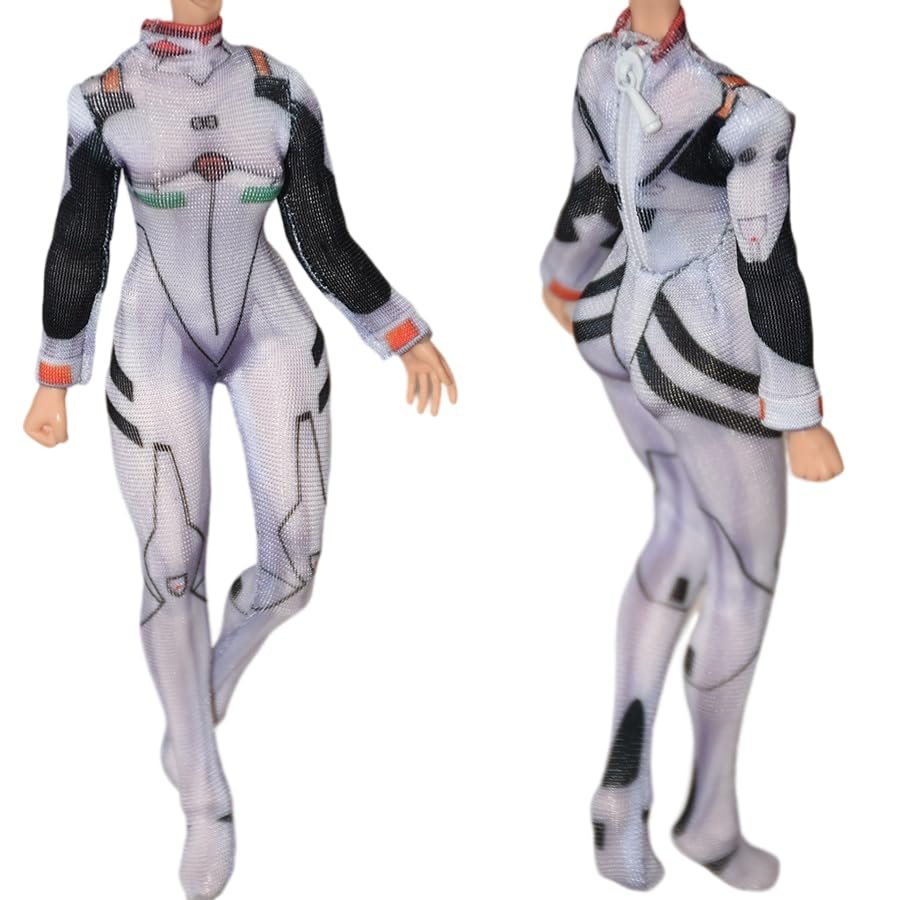 1/12 Scale Female Clothes,Female Tight Stretch Bodysuit Zipper Jumpsuit Combat Uniform Outfit Clothing for 6inch Action Figure Body (Black+White)