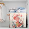 Foerrkelg Custom Name Cute Animals Storage Basket Personalized Foldable Storage Bin with Handle for Kids Boys Girls Toddlers Toys Dolls Clothes Family Home Nursery Dorm Bedroom,Cute Pink Dinosaur view 2