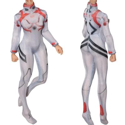 1/12 Scale Female Clothes,Female Tight Stretch Bodysuit Zipper Jumpsuit Combat Uniform Outfit Clothing for 6inch Action Figure Body (White)