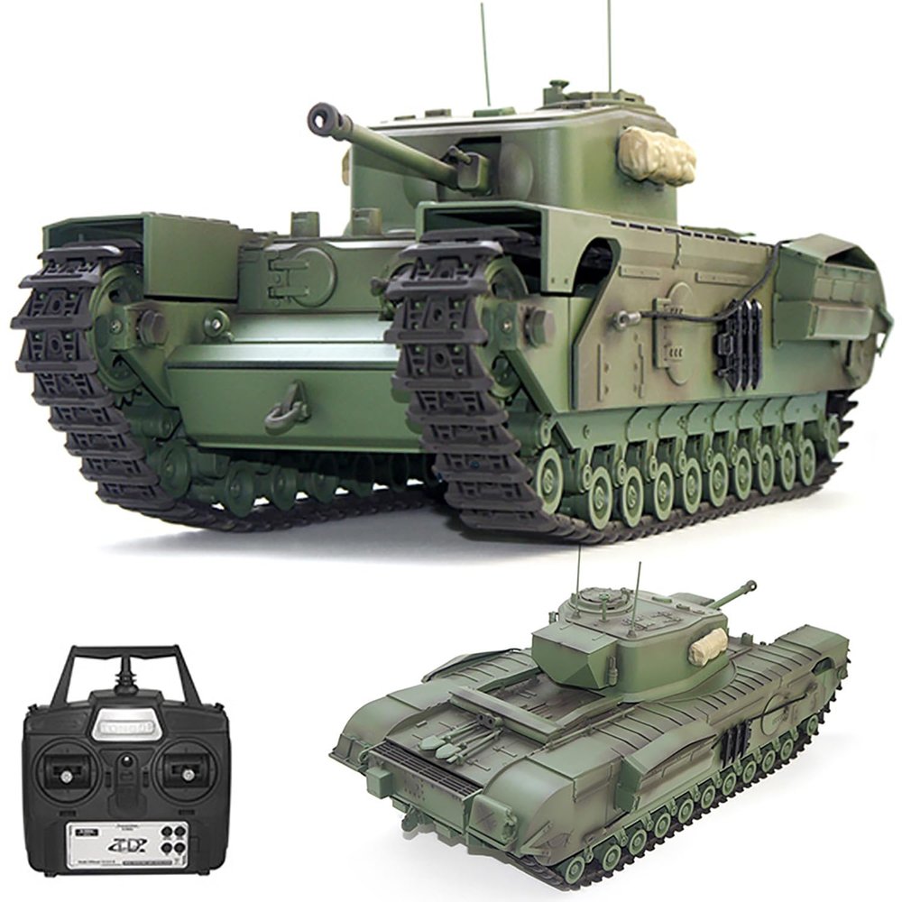 Ssccgym Large Remote Control Heavy Tank GB Churchill Mk.VII RC Tank 1/16 War Military Vehicle Simulation Smoke Barrel Telescoping NO-Shooting Sound Effect Collection Model 44CM
