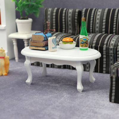 AirAds Dollhouse 1:12 Scale Dollhouse Miniature Oval Coffee Table in White Dolls House Accessories
