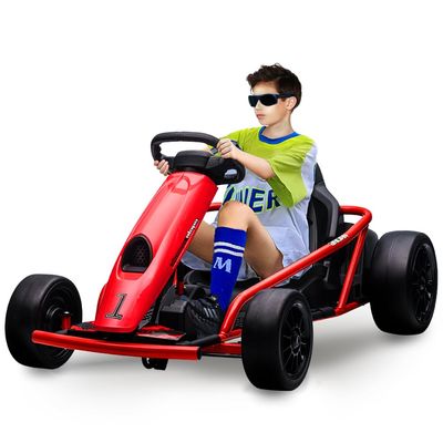 24V 9Ah Kids Ride On Go Kart Toy, High Speed 8MPH Drifting Circling Car with Powerful Motors, Large Seat,Slow Start Function,High/Low Speed, Music, Max Load 180lbs Racing Toy for Kids 8-12 Years,Red