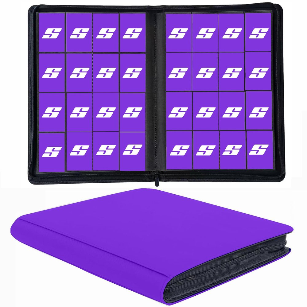 1000+ Pockets Trading Card Binder, 16 Pocket Ringless Side Loading Card Holder Album, Trading Card Album Fit for YuGiOh, MTG, TCG, Game Cards, Sports Cards, Business Cards (Purple)