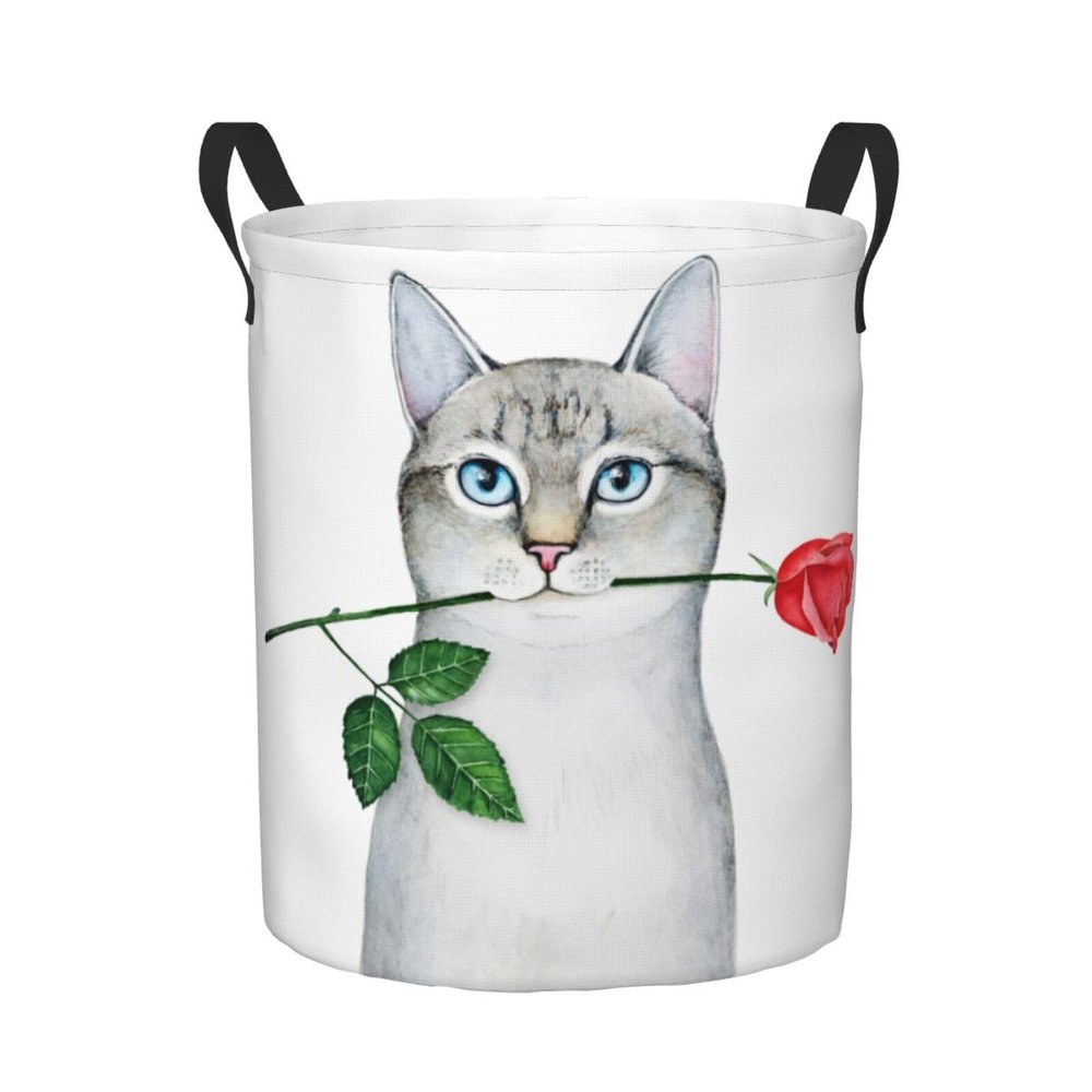 Foruidea Cute Kitten Rose Laundry Basket,Laundry Hamper,Collapsible Storage Bin, Oxford Fabric Clothes Baskets,Nursery Hamper For Home,Office,Dorm,Gift Basket