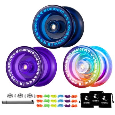 MAGICYOYO Pack of 3 Responsive Yoyos for Kids, Dual Purpose Yoyo with Unresponsive Yoyo Bearing for Adults Beginner, 3 Yoyo Bags, 18 Yoyo Strings, Yoyo Ball Accessories (Gradient Color)