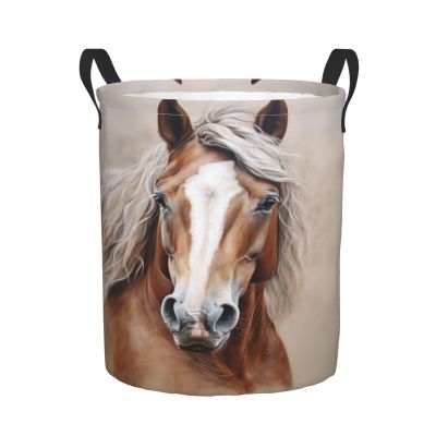 Foruidea 3d Animal Horses Laundry Basket,Laundry Hamper,Collapsible Storage Bin, Oxford Fabric Clothes Baskets,Nursery Hamper For Home,Office,Dorm,Gift Basket