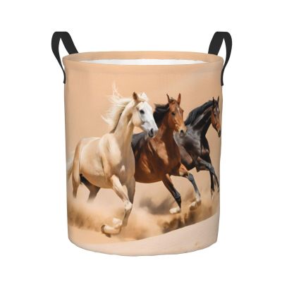 Foruidea Three Horses Laundry Basket,Laundry Hamper,Collapsible Storage Bin, Oxford Fabric Clothes Baskets,Nursery Hamper For Home,Office,Dorm,Gift Basket