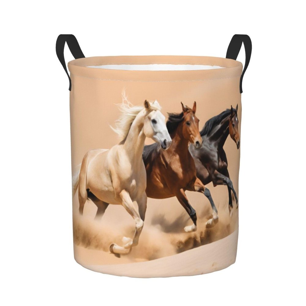 Foruidea Three Horses Laundry Basket,Laundry Hamper,Collapsible Storage Bin, Oxford Fabric Clothes Baskets,Nursery Hamper For Home,Office,Dorm,Gift Basket
