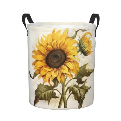 Foruidea Vintage Sunflower Laundry Basket,Laundry Hamper,Collapsible Storage Bin, Oxford Fabric Clothes Baskets,Nursery Hamper For Home,Office,Dorm,Gift Basket, Medium