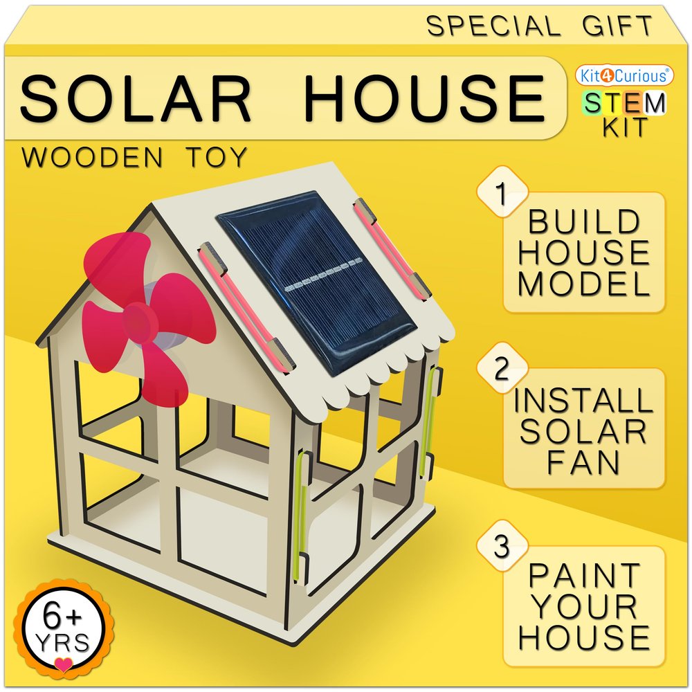 Kit4Curious Solar Home DIY kit II Wooden 3D Model Assembling, Solar Panel Connection and Coloring kit II Build  Dismantle - Rebuild