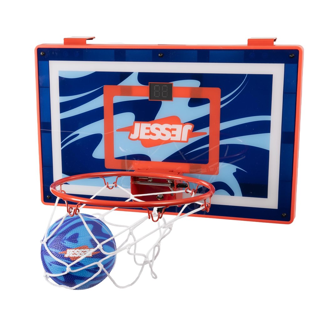 Jesser Hoop Over The Door Mini Basketball Hoop  2 Gameplay Modes: Shot Clock or Score Keeping, 5" Exclusive Ball, Electric LED Scoring, Net, Air Pump - Indoor Sports Fun for Kids 6+