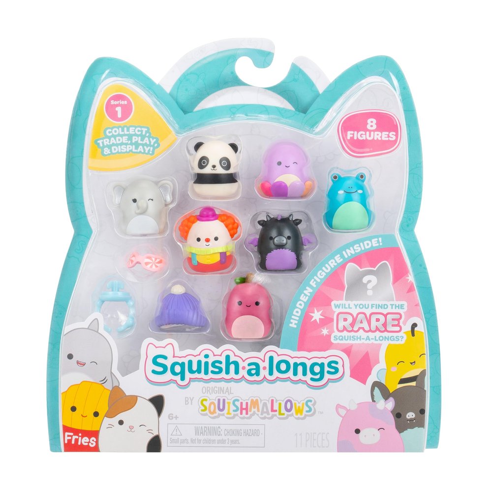 Squish-a-longs 8 Pack - 1 Mini-Squish with 2 Accessories, 1 Ring, and a Collectors Guide - Collect, Trade, & Play
