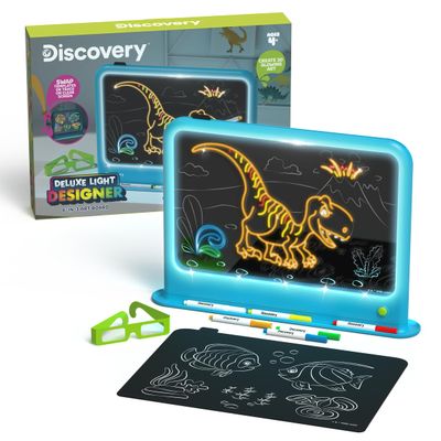 Discovery Deluxe Light Designer 6-In-1 Art Board  Includes 3D Glasses, 6 Washable Markers, Templates, 12 Light Modes| Kids Drawing Tablet, LED Scribble Doodle Electronic Drawing Pad Activity Toy Set