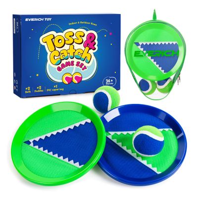EVERICH Upgraded Toss and Catch Ball Game Set - Indoor and Outdoor Games for Kids 3-12, Beach Sand Pool Water Toy Includes 2 Paddles 2 Sticky Balls, Great Birthday Easter Gifts for Boys Girls