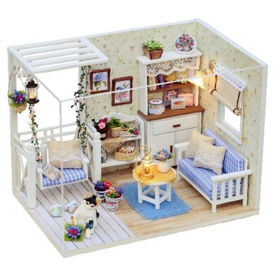 KOOMEKI Miniature Dollhouse DIY Set with Decoration Furniture and LED Lights, Kitten Diary Style, 1;24 Scale DIY Dollhouse with English Instructions