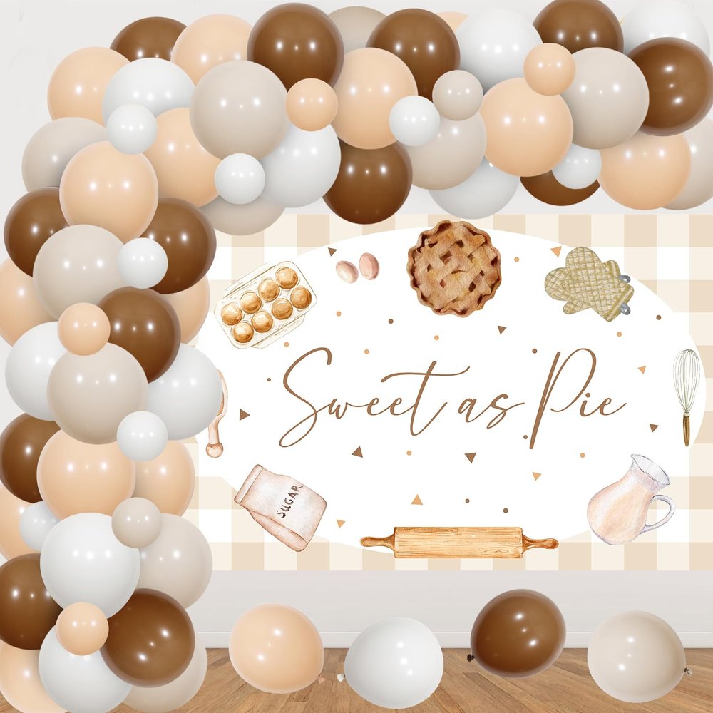 JOYMEMO Sweet as Pie Decorations for Baby Shower Birthday Party - Cutie Pie Balloon Garland Arch Kit with Sweet Backdrop, Cookie Baking Party Photography Background Supplies