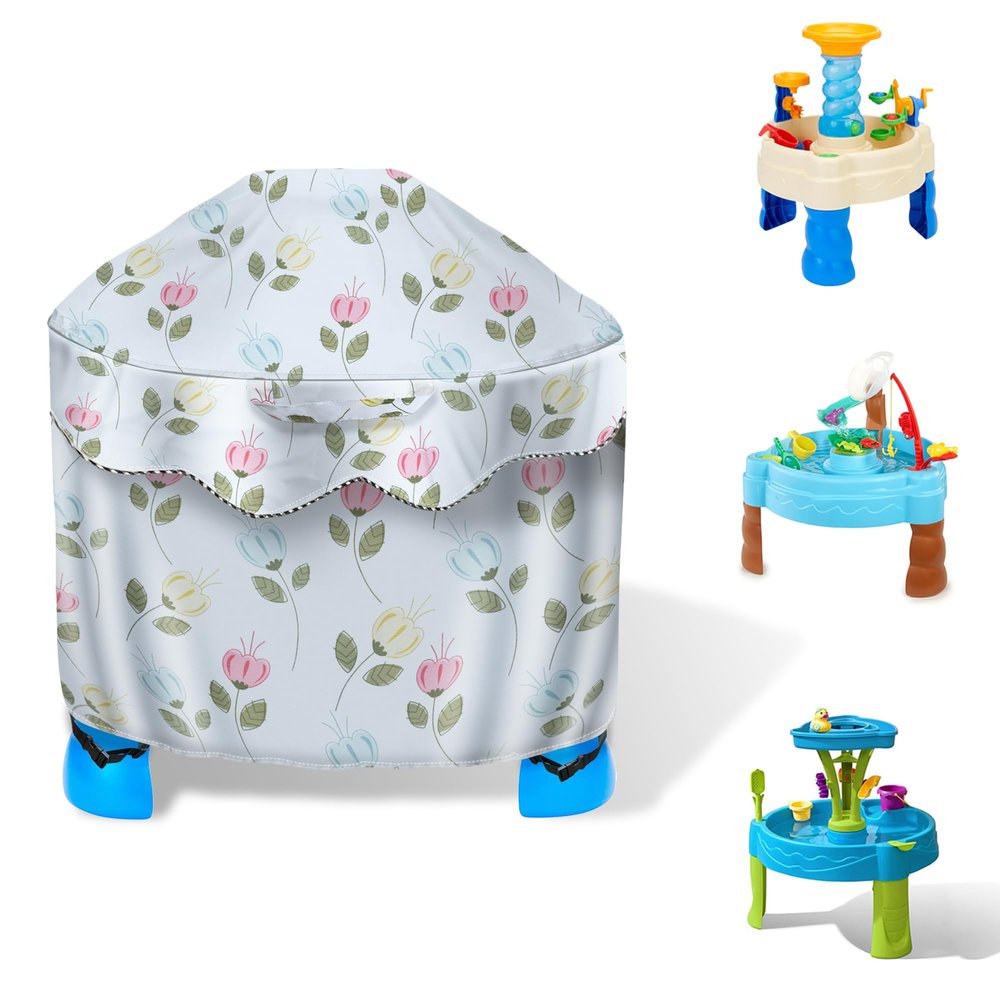 Kids Water Table Cover for Little Tikes Fish n Splash Waterproof & Dustproof Outdoor Toy Table Protector, UV-Resistant 34" D 20" H Cover Only (Flowers Pattern)