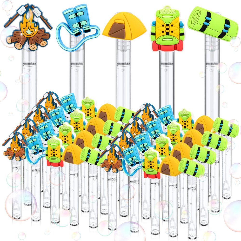 30 Pcs Bubbles Party Favors Mini Bubble Wands Tube Bulk Theme Maker Goodie Bags Stuffer Prizes Birthday Gift for Solution(Camping)