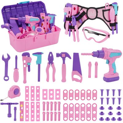 Kids Tool Set, 67 PCS Pink Kids Tool Box for Girls, Electronic Toy Drill&Tape Measure, Pretend Play Girls Toys Construction Tools Kit & Belt, Christmas Birthday Gift Ideas Toddler Tool Set Age 3 4 5+