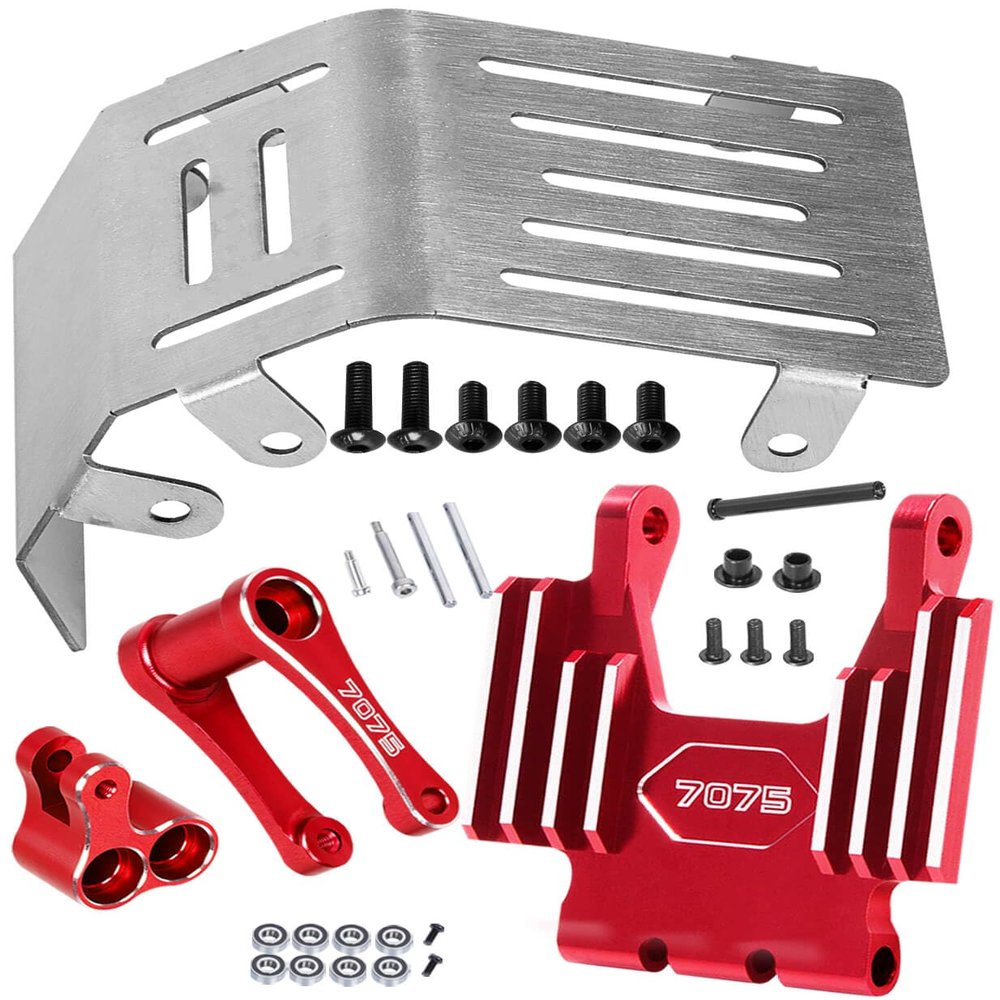 hopsupRC Upgrades Parts Aluminum 7075-T6 Knuckle&Pull Rod&Front Faucet Seat Support&Armor Protector Skid Plate for LOSI 1/4 Promoto-MX Motorcycle RTR FXR(los06000)(los06002),Red