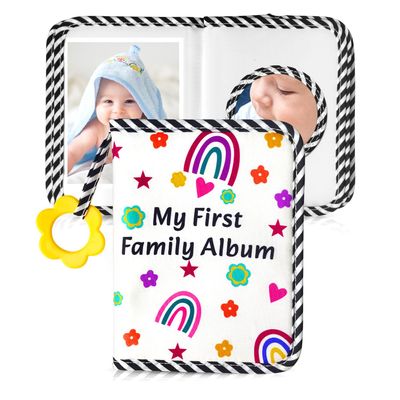 BOHEMIABY Baby Photo Album, My First Family Photo Album for Baby Holds 17 4 x 6" Pictures, Rainbow Toddler Photo Album with Safety Mirror, Soft Baby Books for Baby Shower