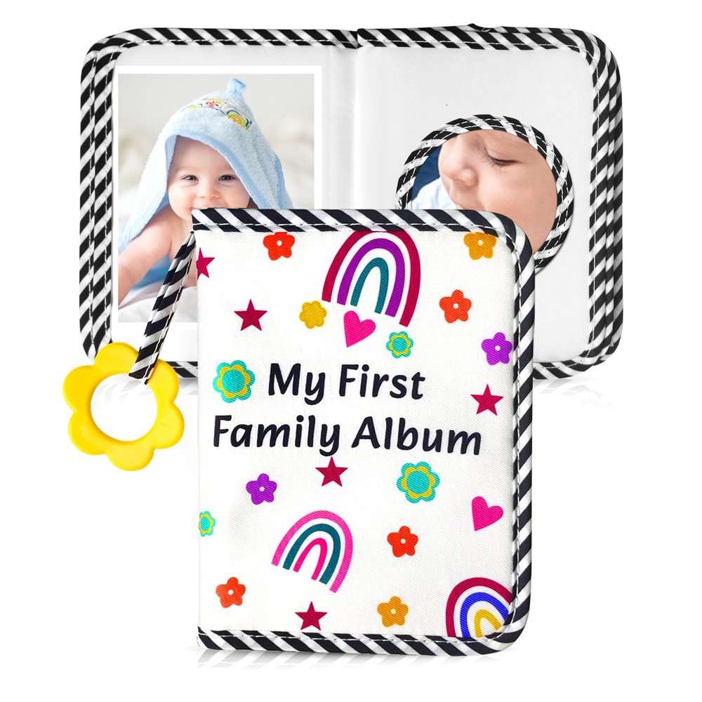 BOHEMIABY Baby Photo Album, My First Family Photo Album for Baby Holds 17 4 x 6" Pictures, Rainbow Toddler Photo Album with Safety Mirror, Soft Baby Books for Baby Shower