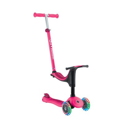 Globber - GOUP Sporty Lights Scalable 3-Wheel Scooter with Seat for Children from 15 Months to 6 Years, Pink