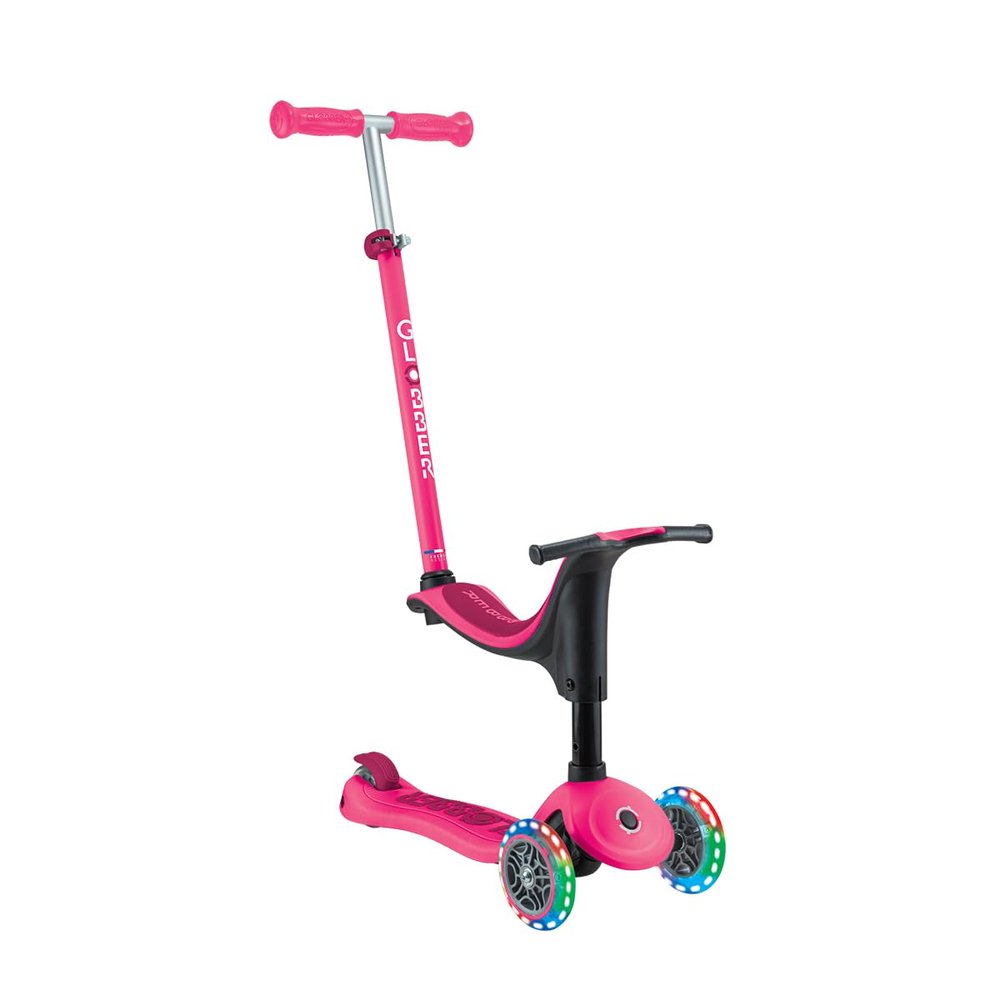 Globber - GOUP Sporty Lights Scalable 3-Wheel Scooter with Seat for Children from 15 Months to 6 Years, Pink