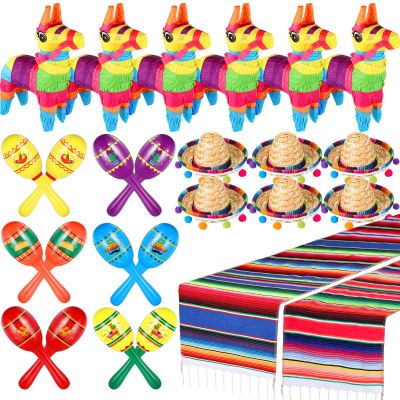 Libima 26 Pcs Fiesta Decorations, Retro Donkey Pinata Sombrero Maracas