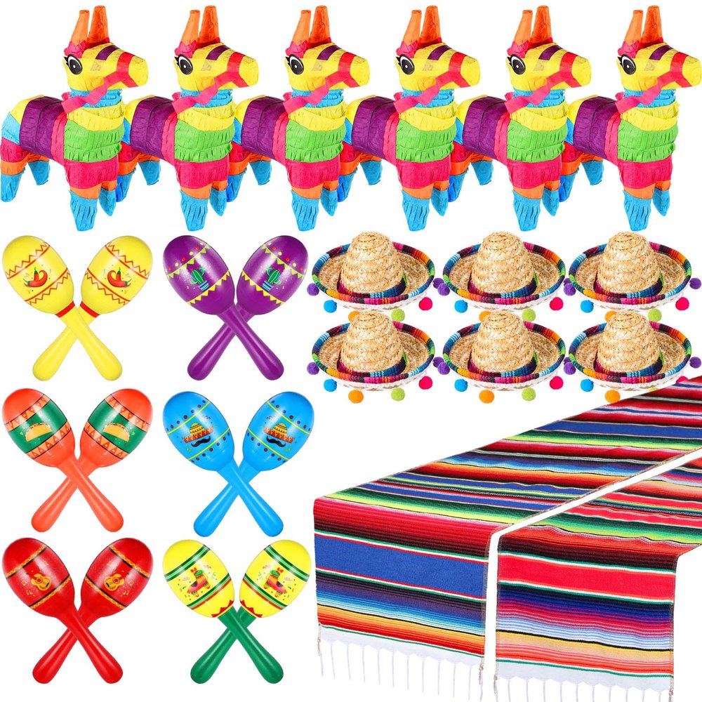 Libima 26 Pcs Fiesta Decorations, Retro Donkey Pinata Sombrero Maracas