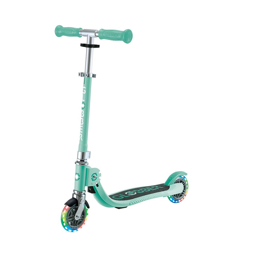 Globber - Flow Foldable Junior Lights 2 Wheel Folding Scooter for Children from 3 Years - Green