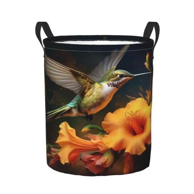 Foruidea Hummingbird Yellow Flower Laundry Basket,Laundry Hamper,Collapsible Storage Bin, Oxford Fabric Clothes Baskets,Nursery Hamper For Home,Office,Dorm,Gift Basket