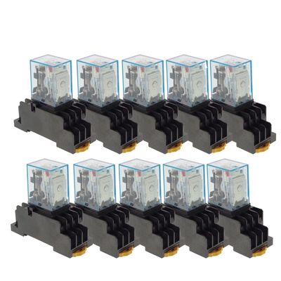 VUBBJCRS 10PCS MY4NJ DC/AC 12V 24V 36V 48V 110V 220V Coil 5A 4NO 4NC Power Relay DIN Rail 14 Pin time Relay with Socket Base (Color : Dc, Size : 36V)