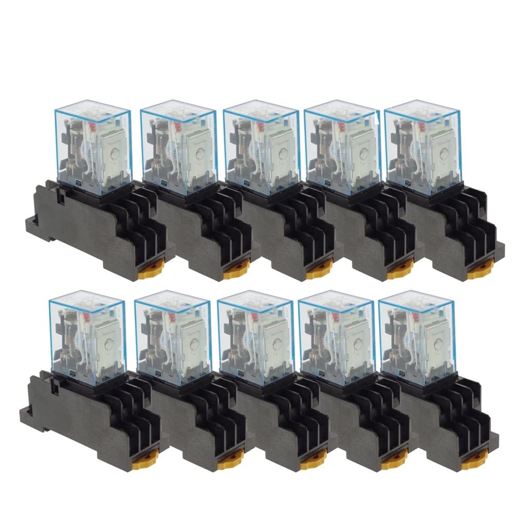 VUBBJCRS 10PCS MY4NJ DC/AC 12V 24V 36V 48V 110V 220V Coil 5A 4NO 4NC Power Relay DIN Rail 14 Pin time Relay with Socket Base (Color : Dc, Size : 36V)