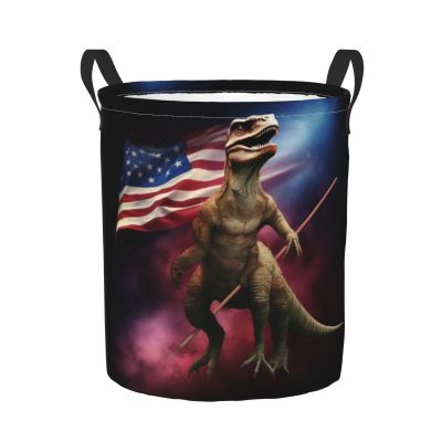 Foruidea Dinosaur American Flag Laundry Basket,Laundry Hamper,Collapsible Storage Bin, Oxford Fabric Clothes Baskets,Nursery Hamper For Home,Office,Dorm,Gift Basket