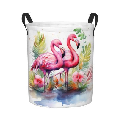 Foruidea Watercolor Leaves Grunge Flamingos Laundry Basket,Laundry Hamper,Collapsible Storage Bin, Oxford Fabric Clothes Baskets,Nursery Hamper For Home,Office,Dorm,Gift Basket
