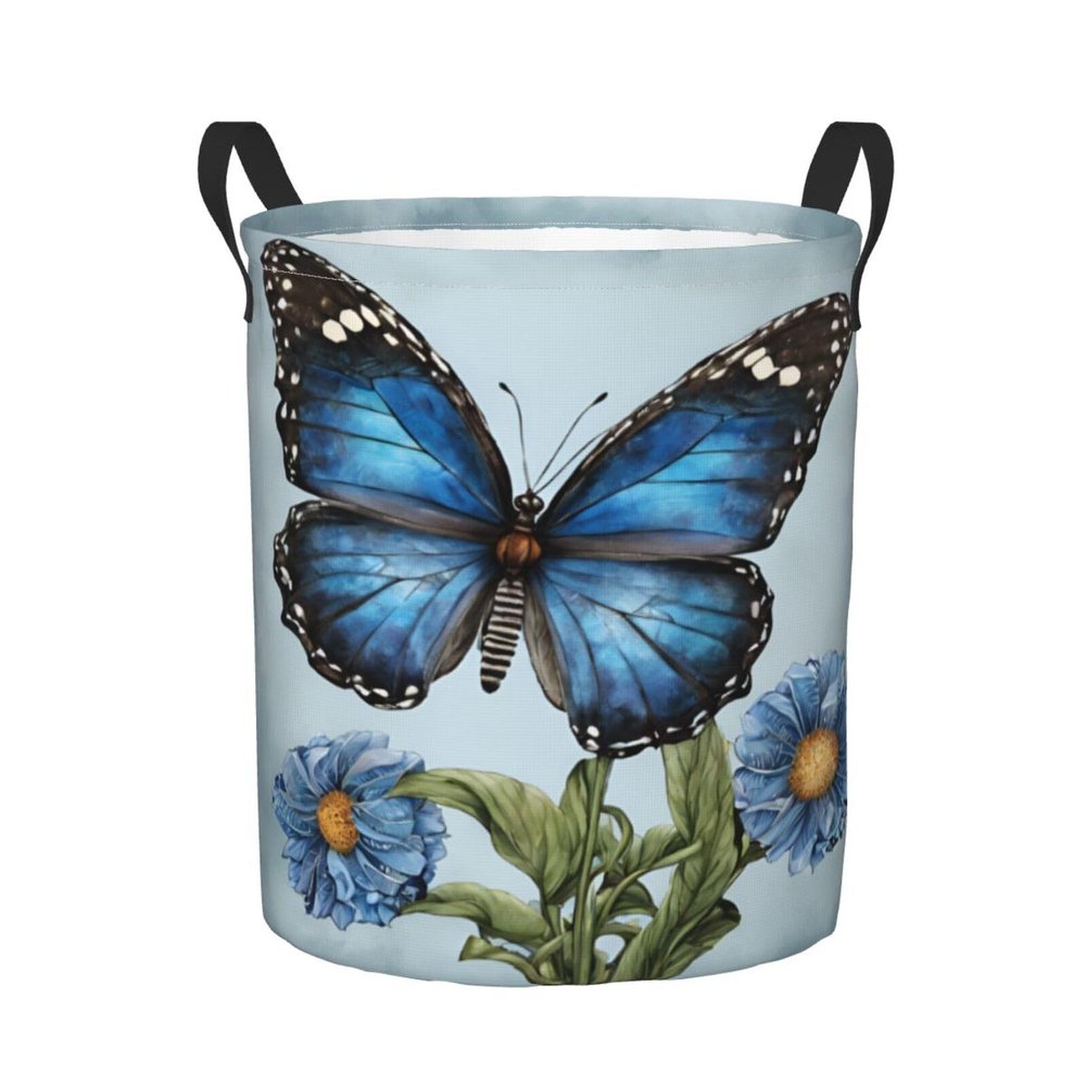 Foruidea Blue Butterfly Laundry Basket,Laundry Hamper,Collapsible Storage Bin, Oxford Fabric Clothes Baskets,Nursery Hamper For Home,Office,Dorm,Gift Basket, Medium