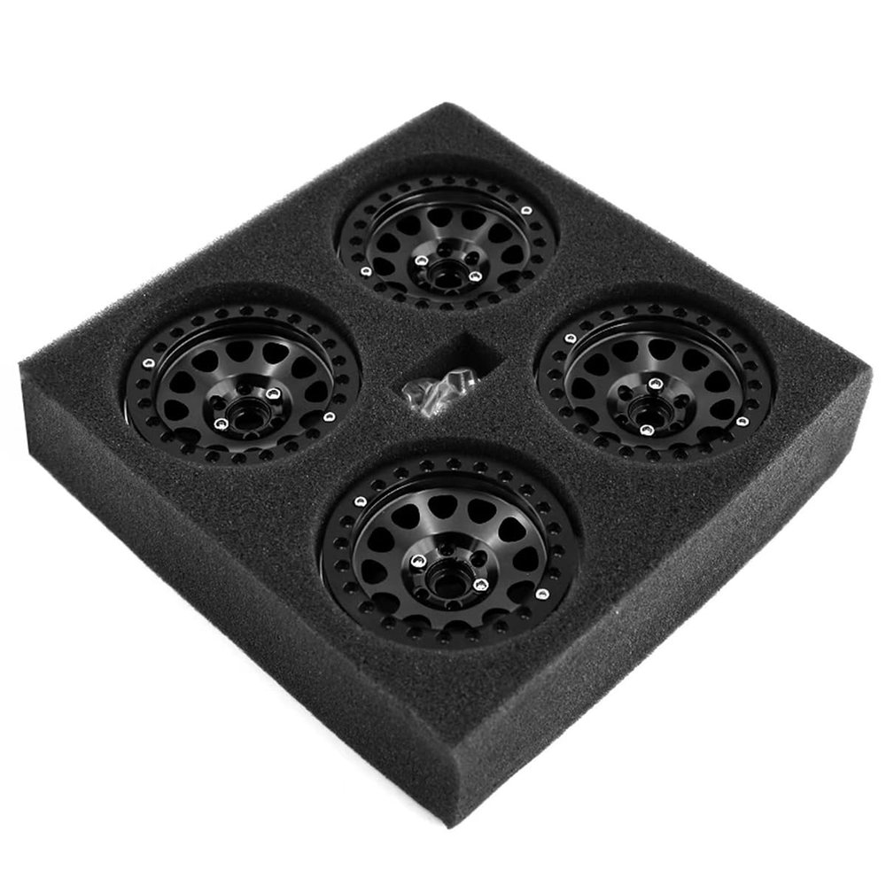 4PCS 2.2'' Aluminum Beadlock Wheel Rim Hub OD 65MM Hex 12MM RC Parts for 1/10 AXIAL SCX10 D90 TRAXXAS TRX4 RC Crawler Car, Black