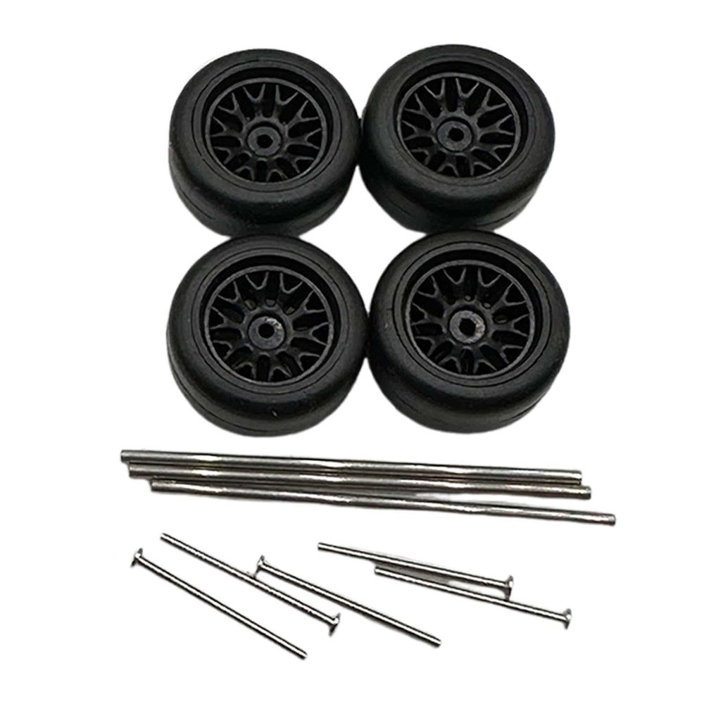 4 Pieces RC Car Wheels and Tires RC Alloy Car Accessories Replacement Wheels Model RC Upgrade Part for 1:64 Scale Spare Parts, Black Style C