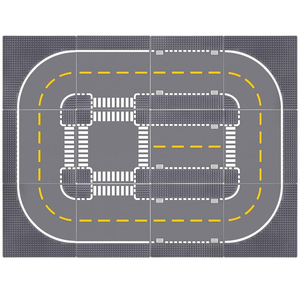 Lekebaby 12 Pack 10x10 Grey Road Base Plates, 4 Curve / 4 T Junction / 3 Straight / 1 Junction, Compatible with Major Brands