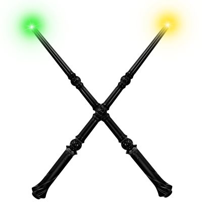 Maikoi Light Up Magic Wizard Wand with Sounds & 4 Color Lights Illuminating Witch Toys for Kids Cosplay Party Birthday Gift, Black, 2PCS