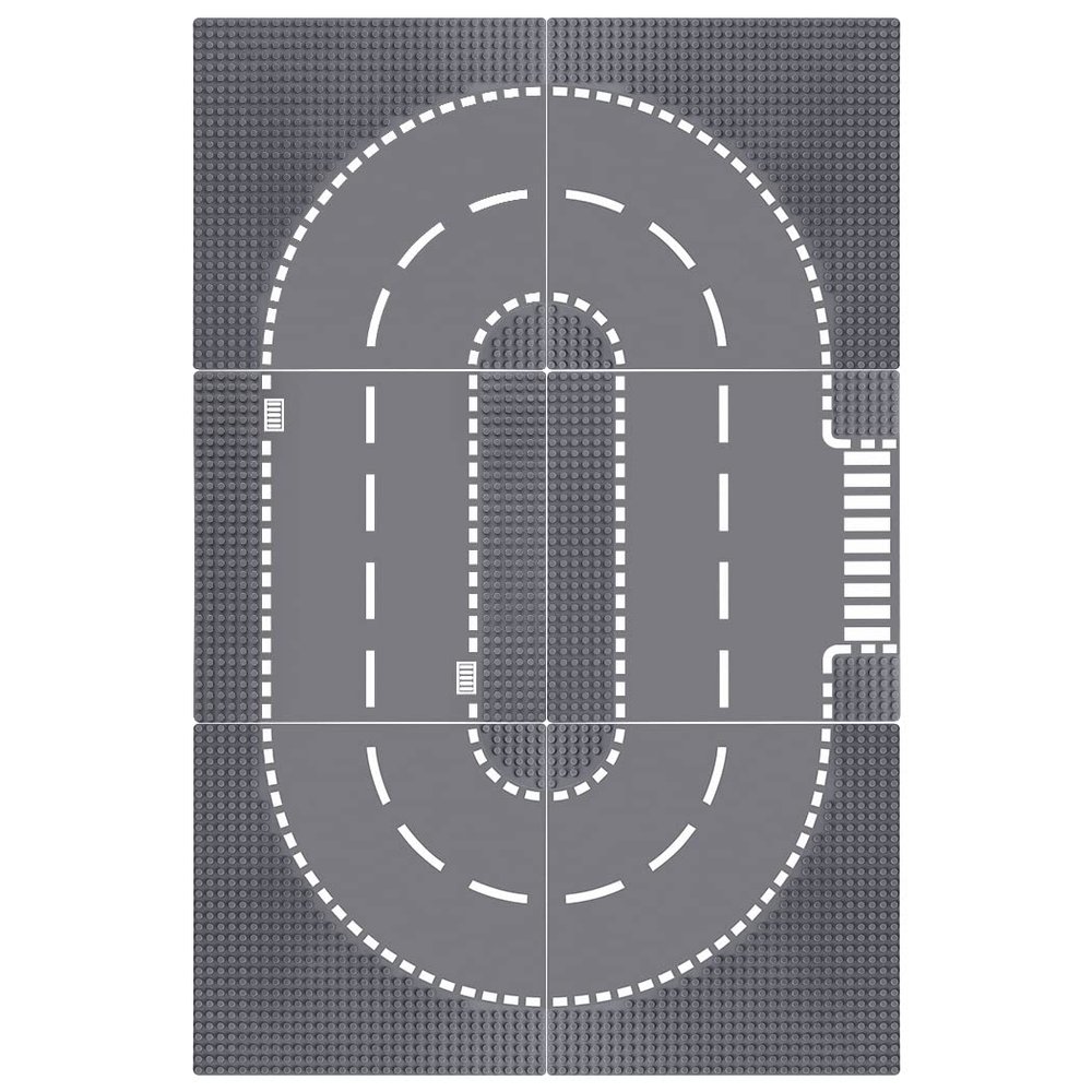 Lekebaby 6 Pack Road Base Plates, 10"x10" City Street Baseplates 100% Compatible with All Major Brands, 4 Curved/1 Straight/1 T-Junction