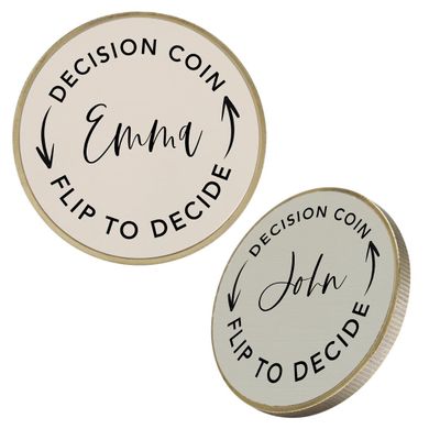 Andaz Press Personalized Couple Decision Coin Gifts, Custom Flip to Decide Coin, Decision Maker Coin, Funny Couple Gift for Boyfriend, Girlfriend, Husband, Wife, Men, Women, Includes Keychain Holder