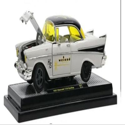 1957 Chevy 210 Hardtop Colonial Cream and Black with Graphics Limited Edition to 7000 Pieces Worldwide 1/24 Diecast Model Car by M2 40300-87A